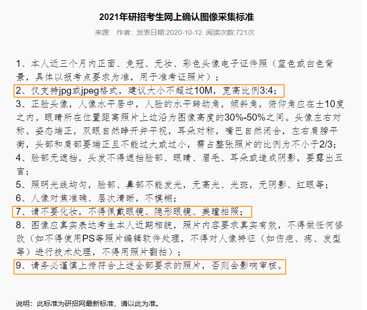 2021考研網上確認照片最新標準！你的顏值合格嗎？