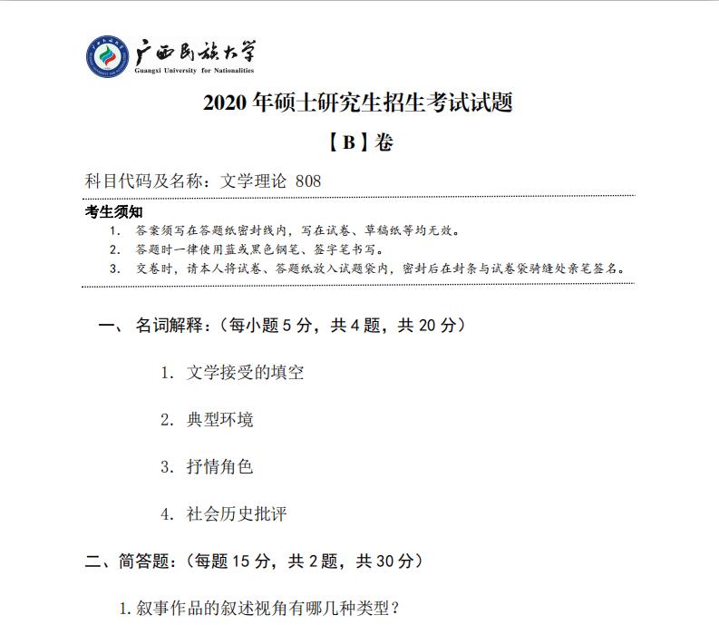 考研真題:廣西民族大學(xué)2020年碩士研究生招生考試試題808文學(xué)理論