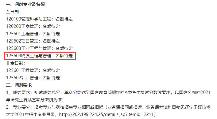 2021物流工程與管理預調劑:遼寧工程技術大學物流工程與管理專業(yè)預調劑信息